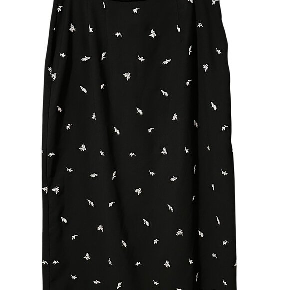 Coldwater Creek Dresses & Skirts - Coldwater Creek Midi Skirt 1X Black White Embroidered Floral Border Cottagecore